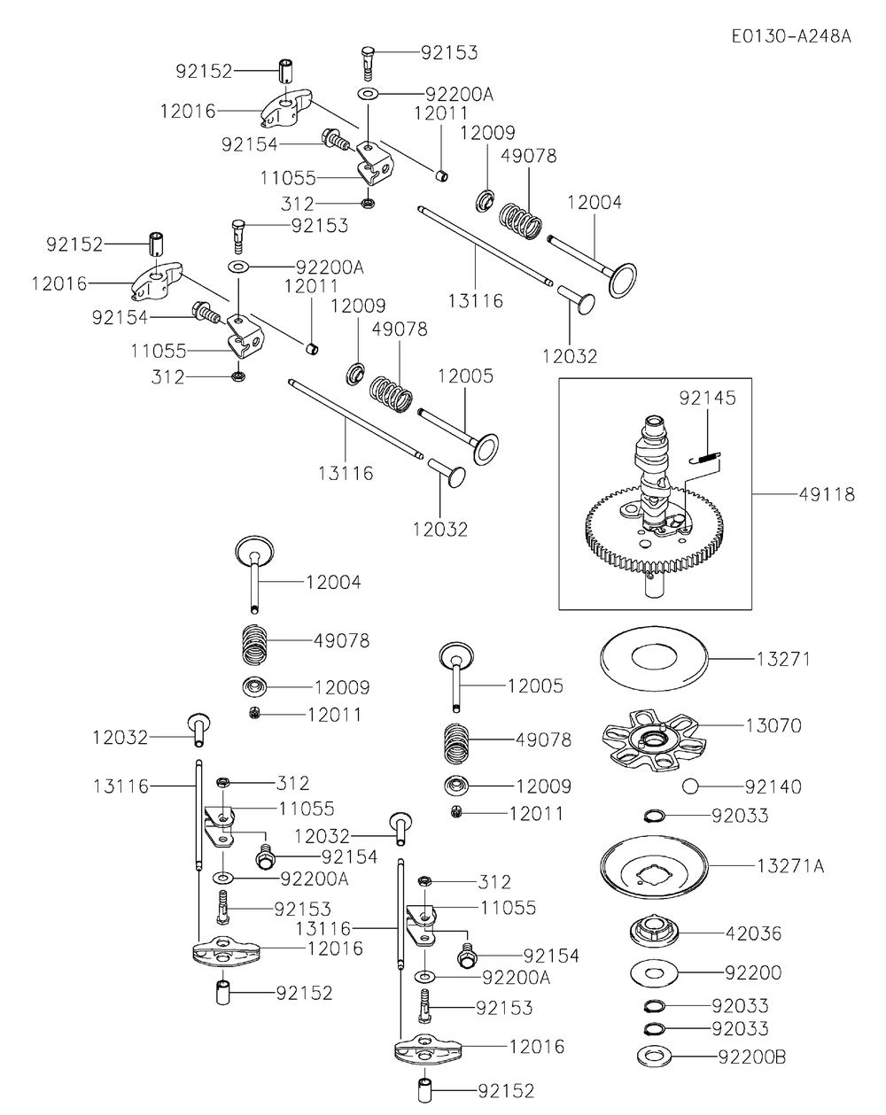 Valve And Camshaft Diagram and Parts List for FX691V-CS32  Cub Cadet Engine